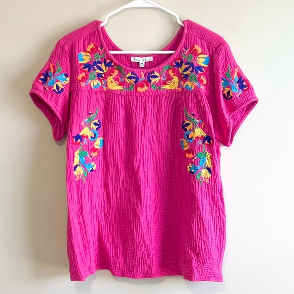 See & Be Seen Floral Embroidered Cotton Gauze Blouse